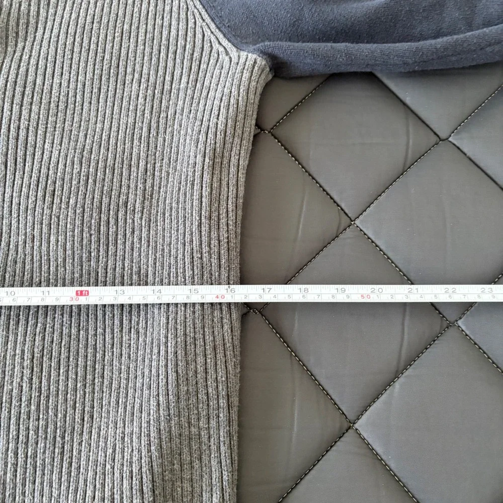 Nautica Jeans Co Mens Medium Gray Navy Blue Ribbed 1/4 Zip Pullover Sweater